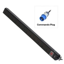12 Way UK Mains Sockets, Vertical PDU with Commando Plug
