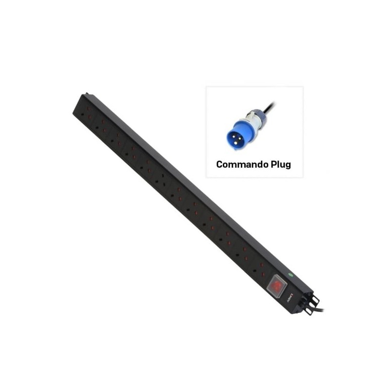 12 Way UK Mains Sockets, Vertical PDU with Commando Plug 12 Way UK Mains Sockets, Vertical PDU with Commando Plug