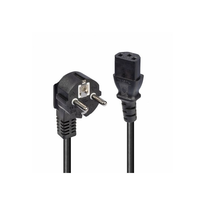 2m Schuko 2 Pin Plug to IEC C13 Power Cable, Black
