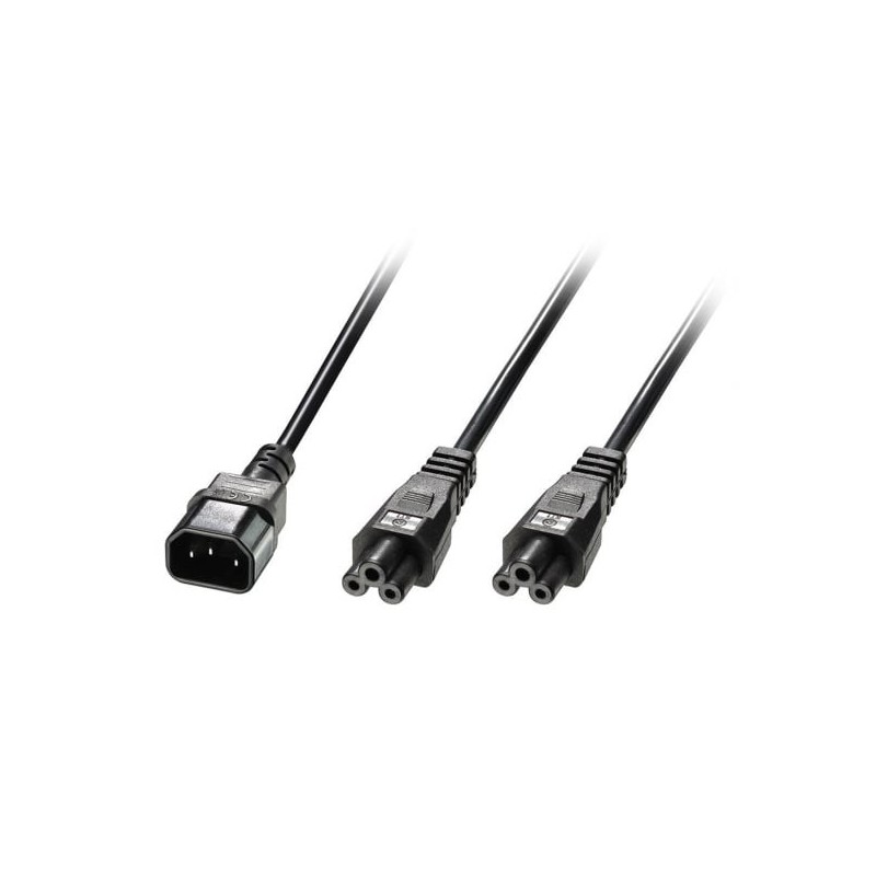 2.5m IEC C14 to 2 x IEC C5 Splitter Extension Cable, Black