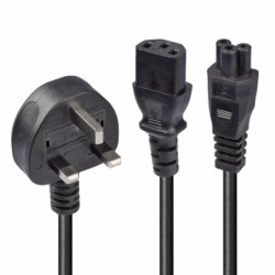 2.5m UK 3 Pin Plug to IEC C13 and IEC C5 Splitter Extension Cable, Black