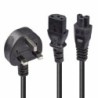2.5m UK 3 Pin Plug to IEC C13 and IEC C5 Splitter Extension Cable, Black