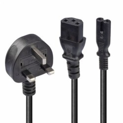 2.5m UK 3 Pin Plug to IEC C13 and IEC C7 Splitter Extension Cable, Black
