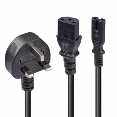 2.5m UK 3 Pin Plug to IEC C13 and IEC C7 Splitter Extension Cable, Black