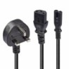 2.5m UK 3 Pin Plug to IEC C13 and IEC C7 Splitter Extension Cable, Black