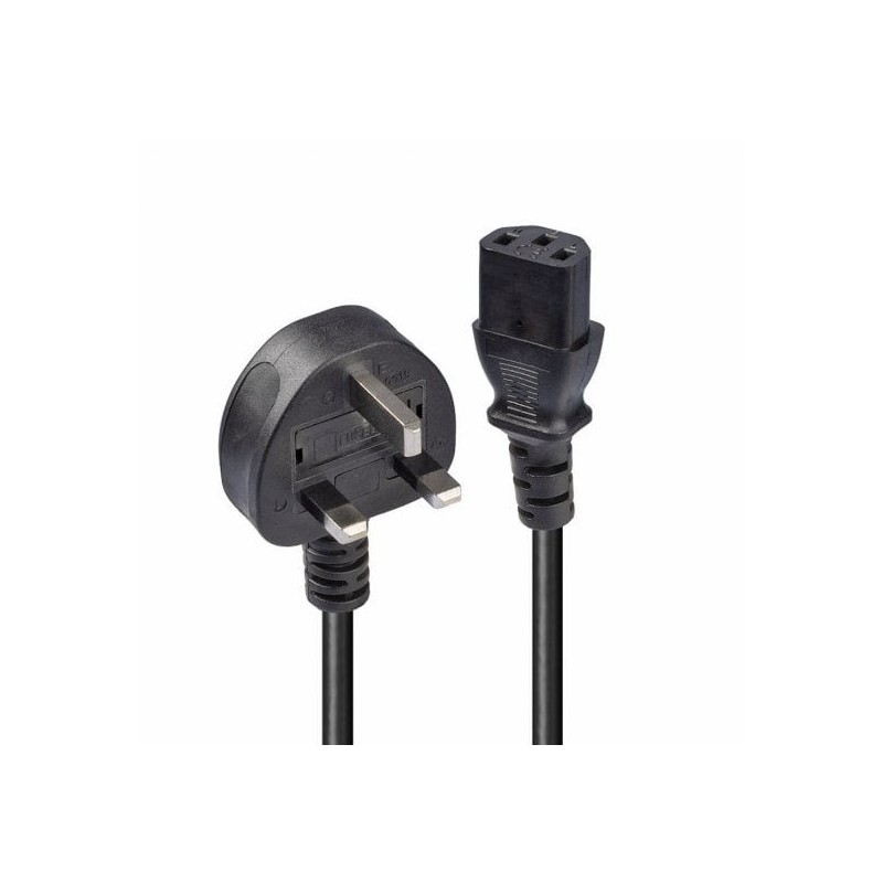 1m UK 3 Pin Plug to IEC C13 Mains Power Cable, Black 1m UK 3 Pin Plug to IEC C13 Mains Power Cable, Black