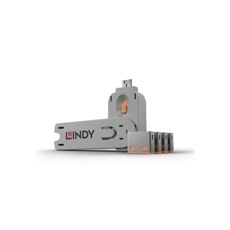 USB-A Port Blocker – ORANGE (Key + 4 Locks Included)