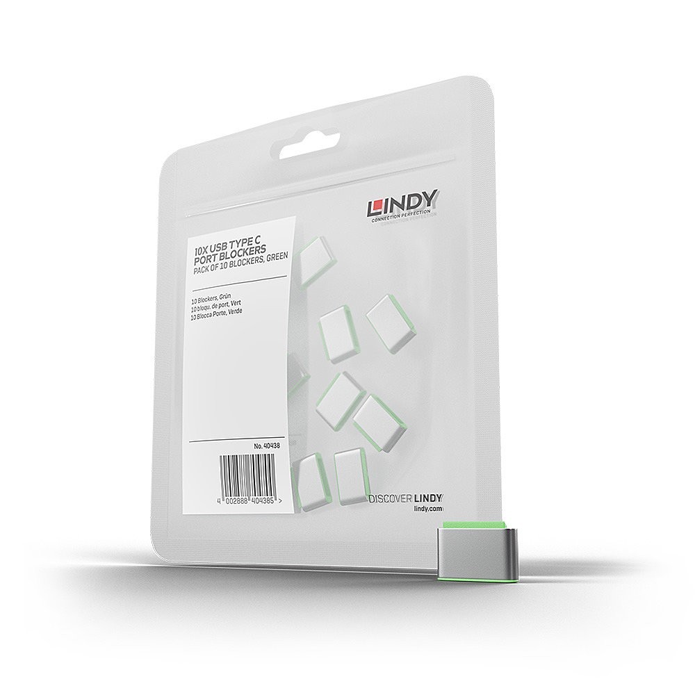 Lindy USB Type C Port Blockers (Without Key) - Pack of 10, Green