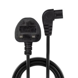 2m Mains Power Cable UK 3 Pin Plug to Right Angled IEC C7