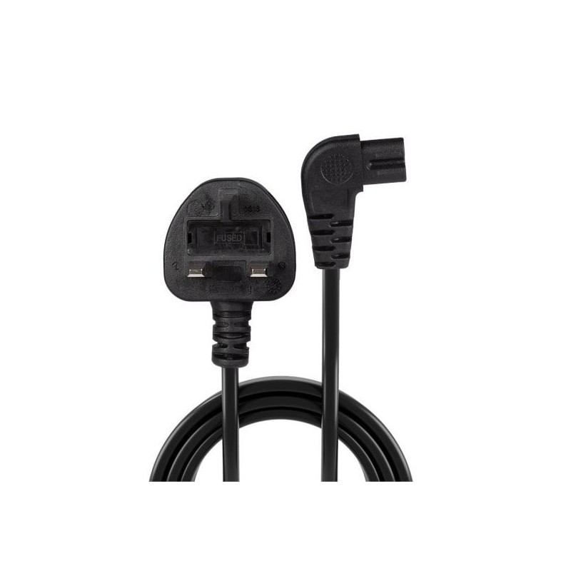 2m Mains Power Cable UK 3 Pin Plug to Right Angled IEC C7