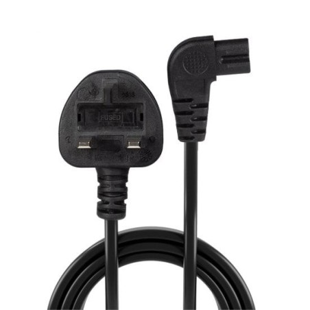 2m Mains Power Cable UK 3 Pin Plug to Right Angled IEC C7