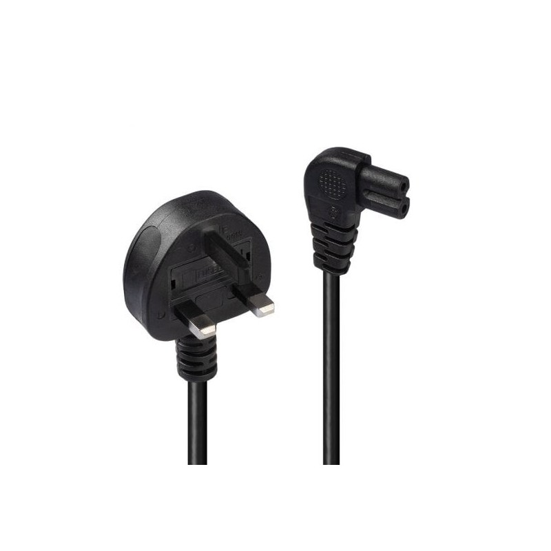 3m UK 3 Pin Plug To Right Angled IEC C7 Mains Power Cable, Black