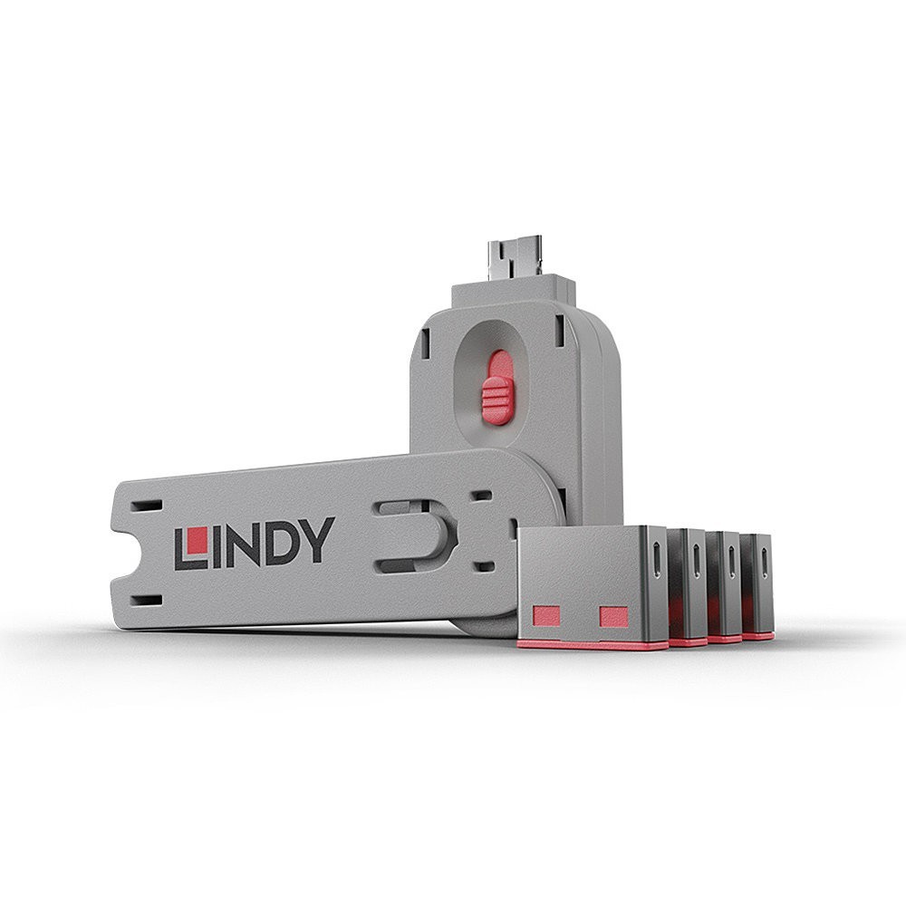Lindy USB Port Blocker - Pack of 4, Colour Code  Pink