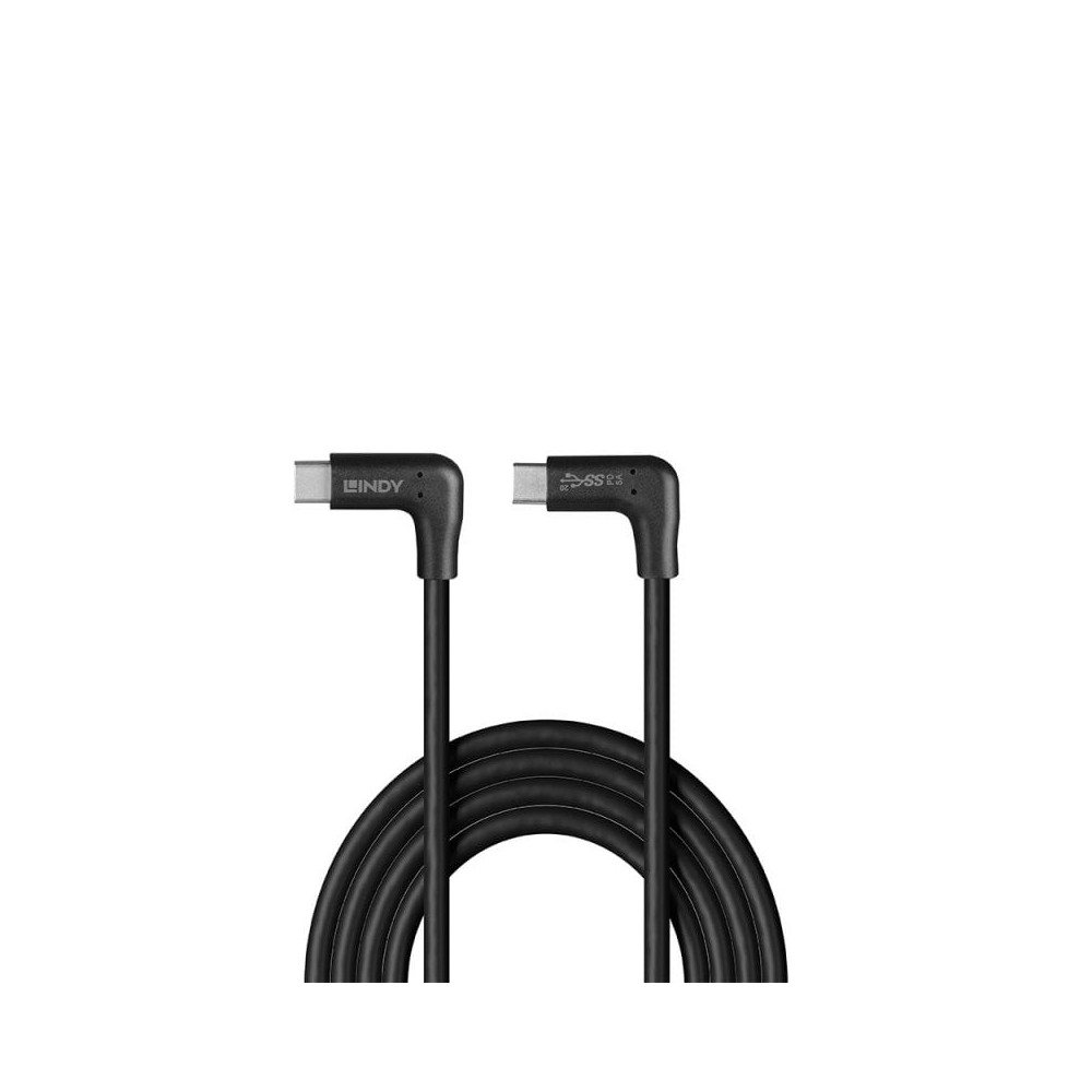 Lindy 1m USB 3.2 Right-Angled USB-C to Right-Angled USB-C Cable, 10Gbps